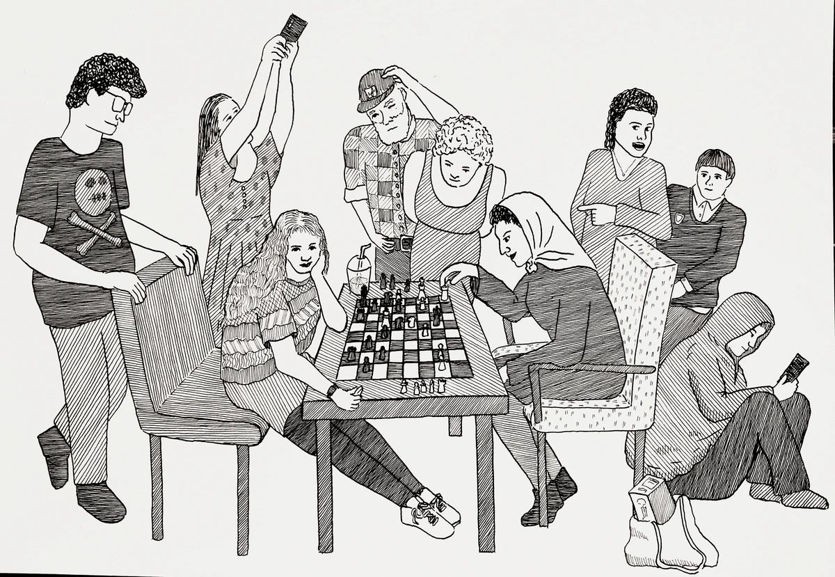 Chess game. Dip pen, February 2026.