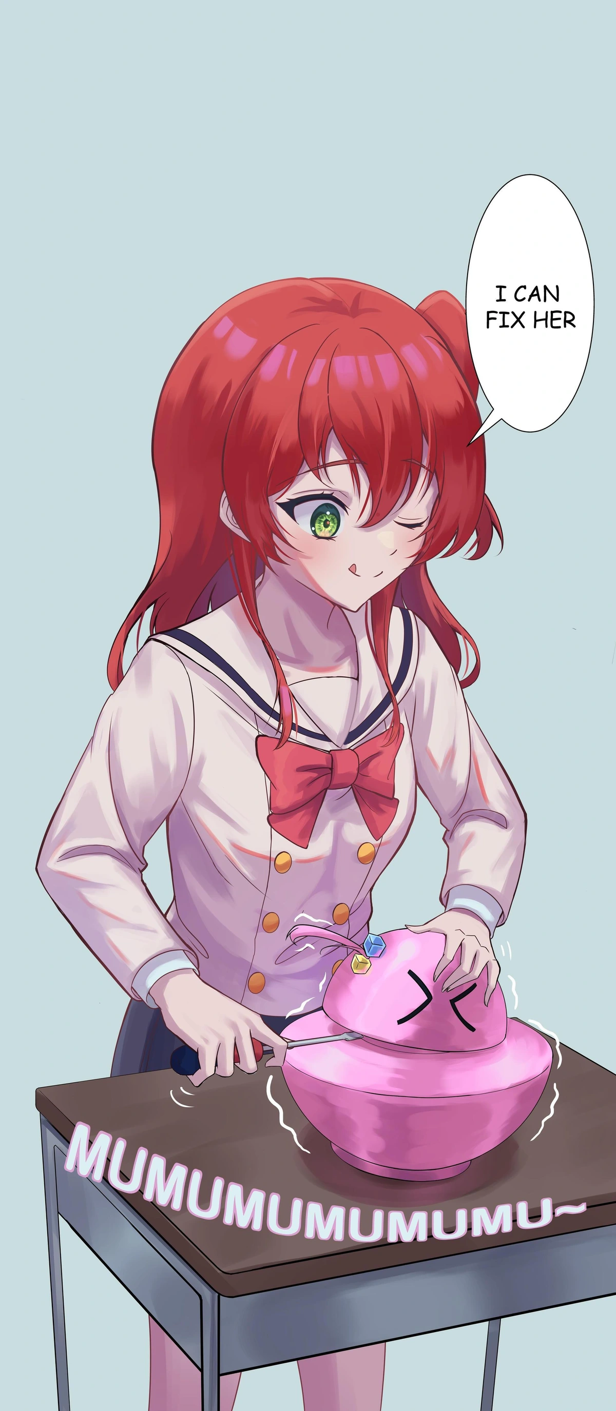 A pink demon core with hair bangle
