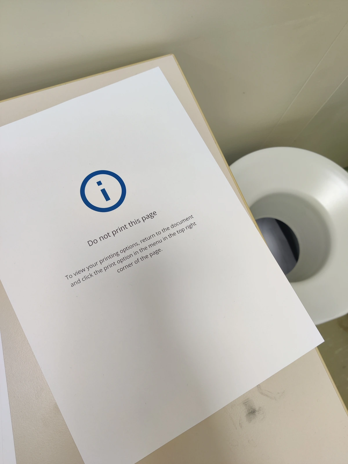 printed page with the text "Do not print this page"